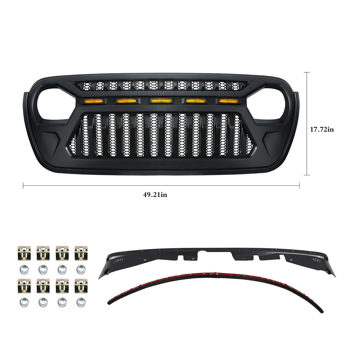 Front Grille w/ LED Running Light For Jeep Wrangler JL JT (2018-2023) Matte Black Grille