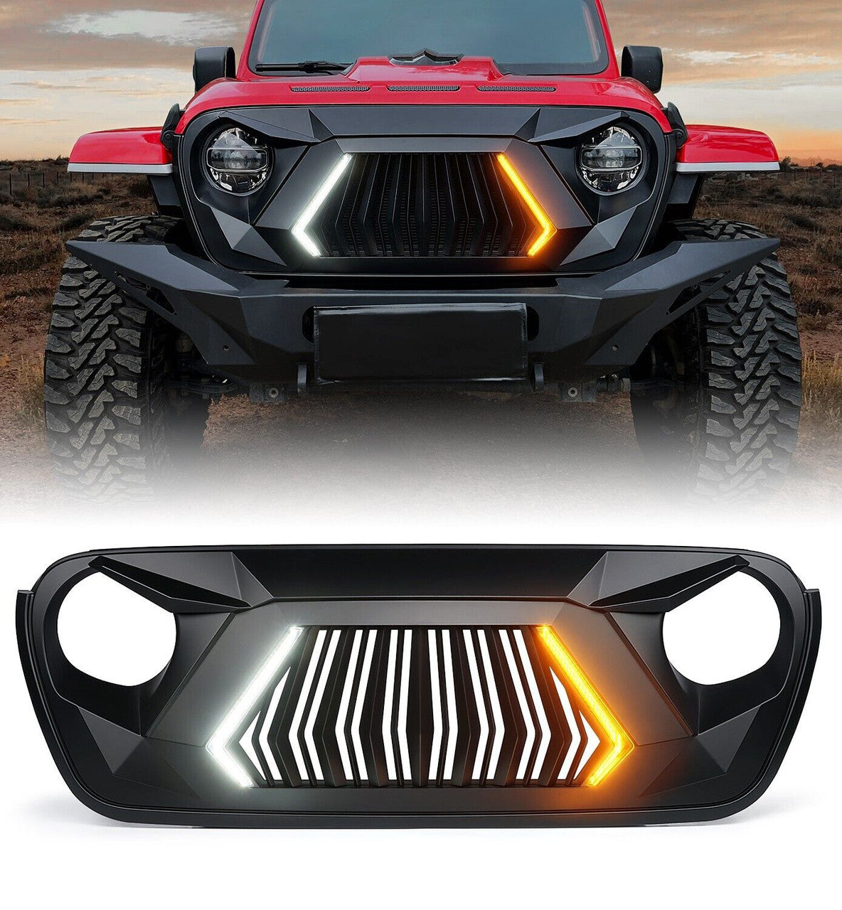 Matte Black Guardian Grille LED Lights for 2018-2023 Jeep Wrangler JL JLU Grille
