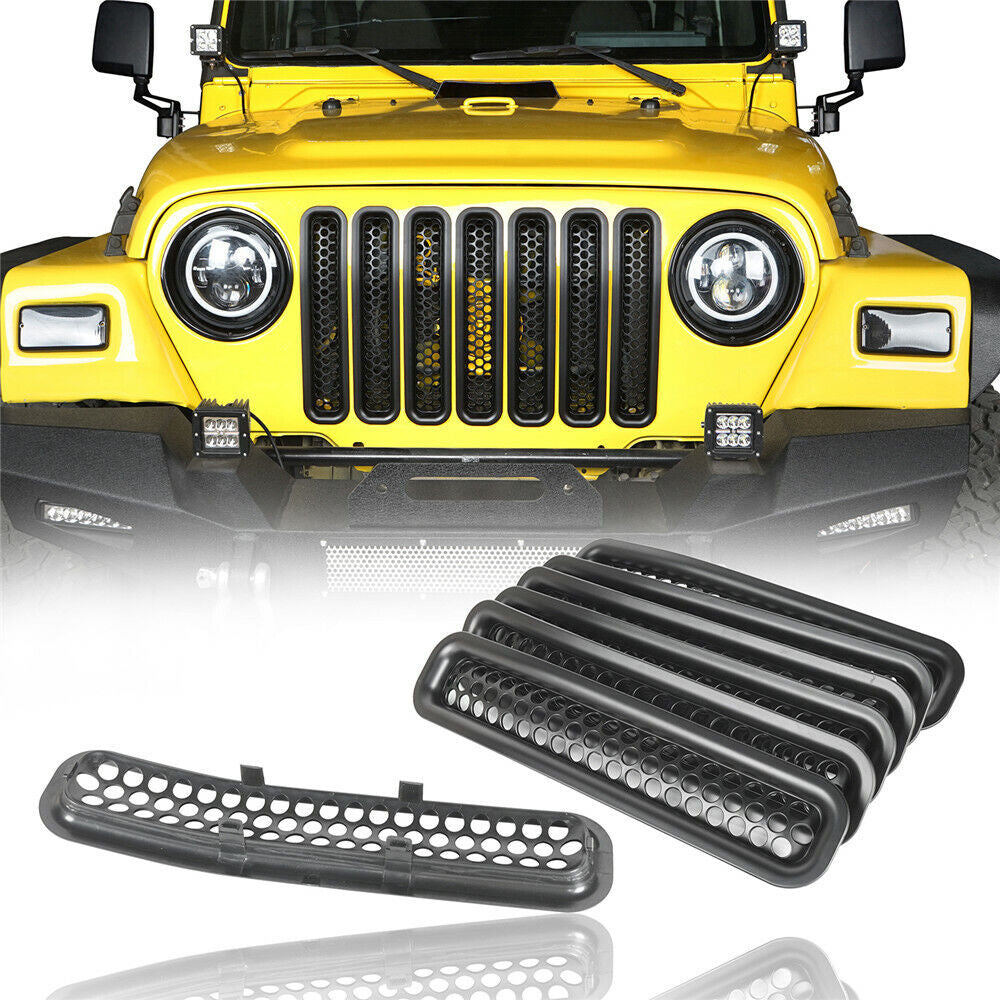 Matte Black Honeycomb Mesh Grille Inserts for 1997-2006 Jeep Wrangler TJ Grille