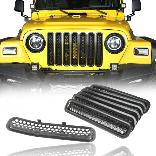 Matte Black Honeycomb Mesh Grille Inserts for 1997-2006 Jeep Wrangler TJ Default Title Grille