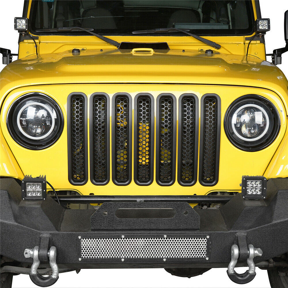 Matte Black Honeycomb Mesh Grille Inserts for 1997-2006 Jeep Wrangler TJ Grille