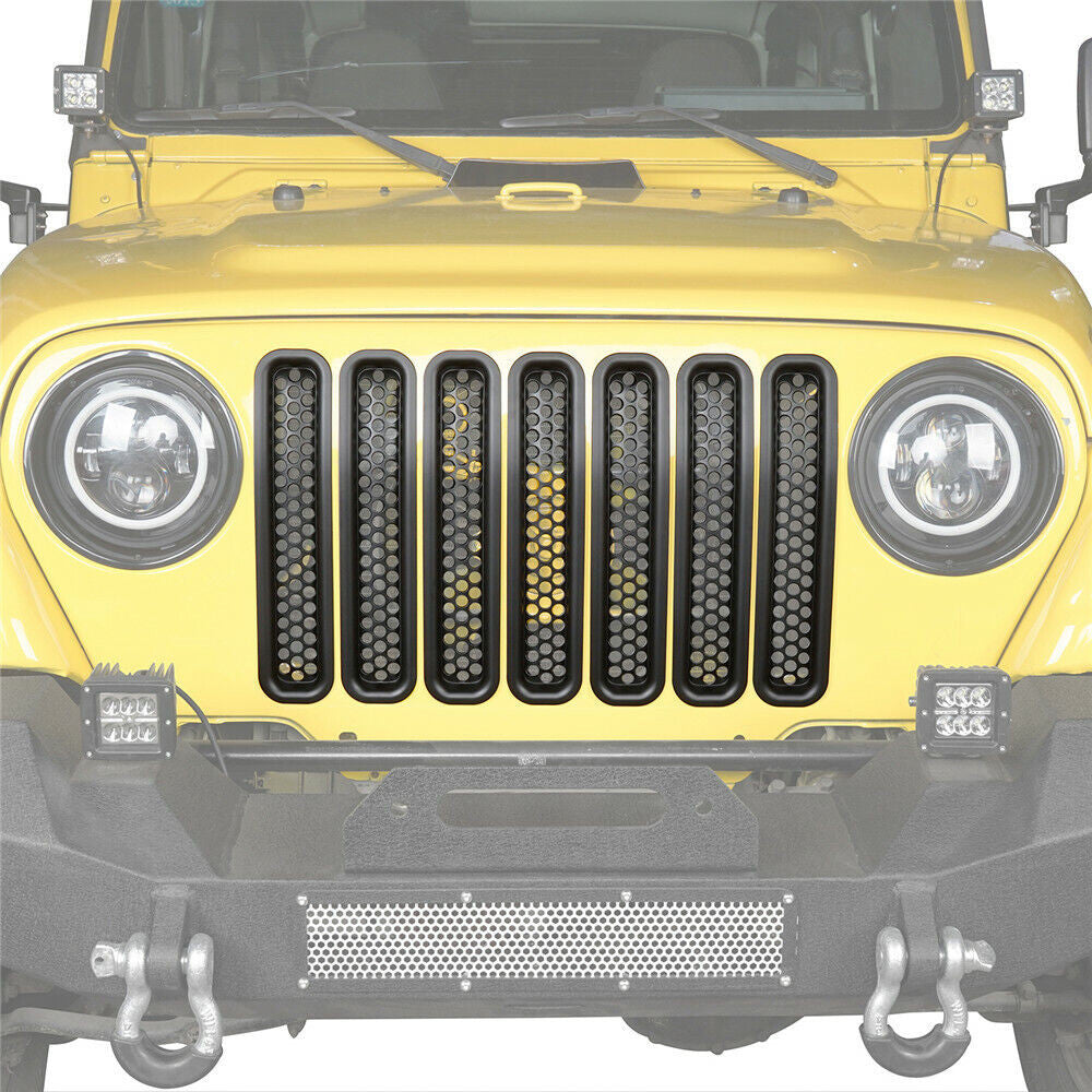 Matte Black Honeycomb Mesh Grille Inserts for 1997-2006 Jeep Wrangler TJ Grille