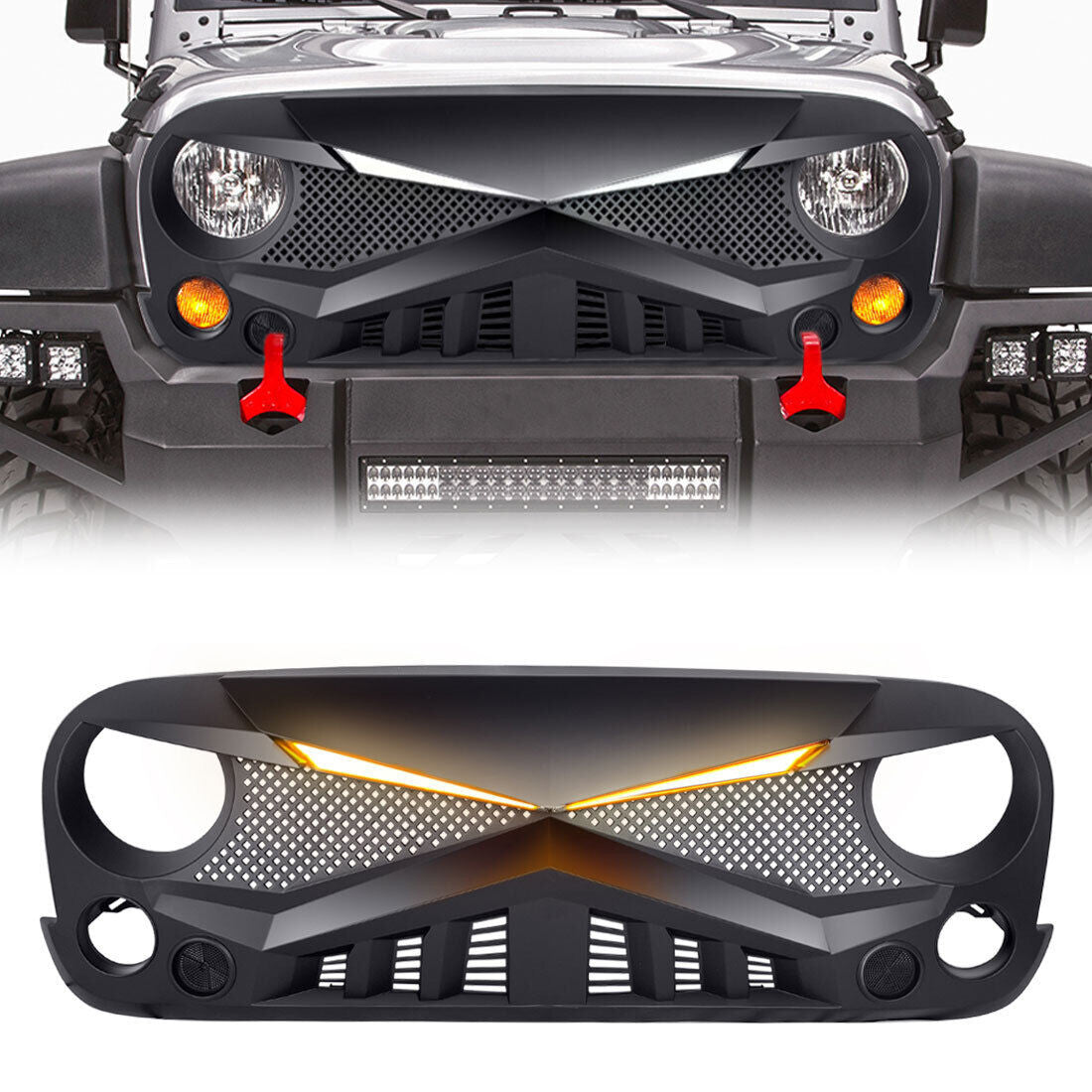 HERO Grille with DRL Lights for 2007-2018 Jeep Wrangler JK JKU Grille