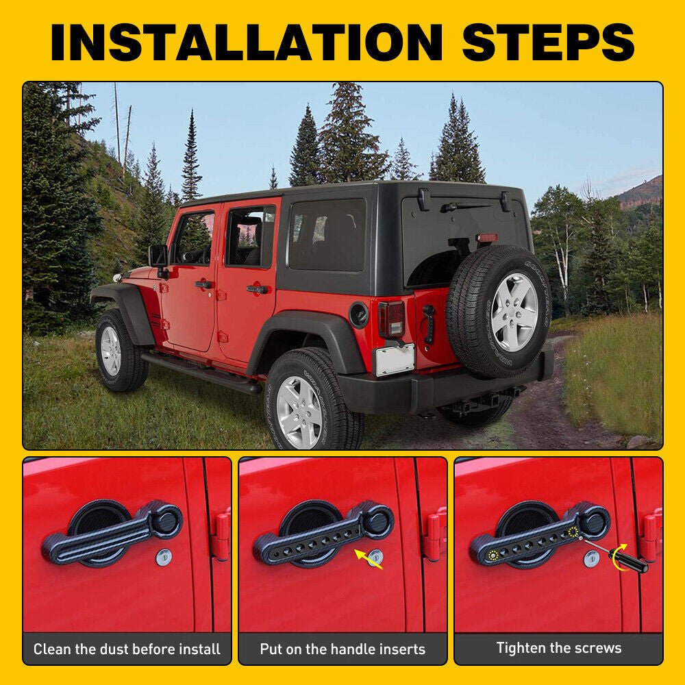 Doors Hood Hinge And Handle Grab Trim Inserts Set for Jeep Wrangler JK JKU 2007 - 2018 - GENSSI Exterior Part