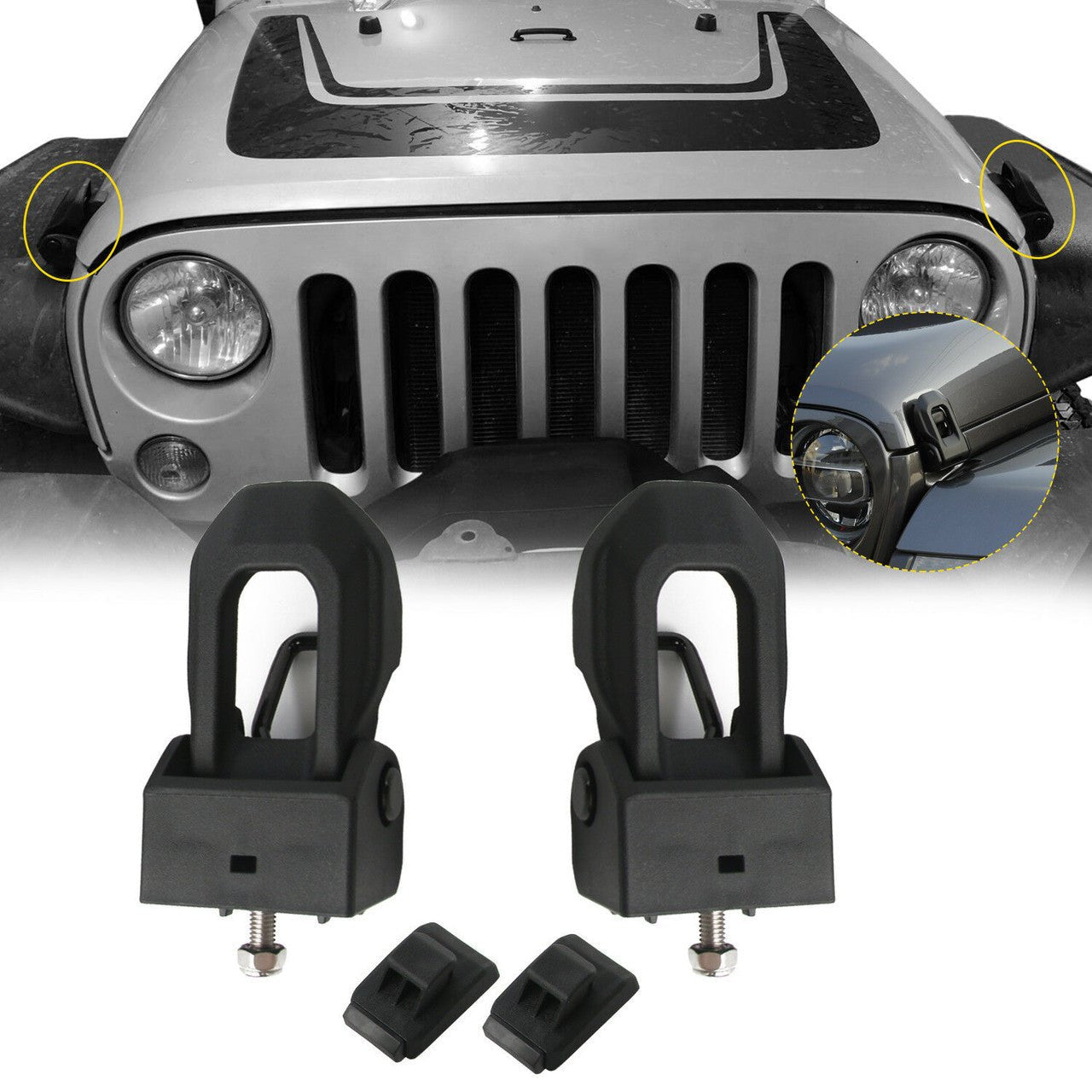 Hood Lock Catch Bracket Latches for Jeep Wrangler JK JL (2007 - 2018) Black - GENSSI Exterior Part