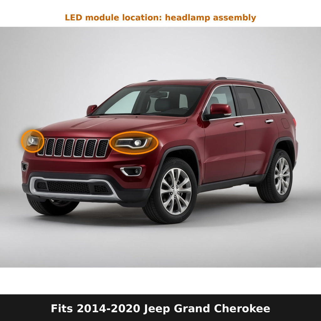 Fits 2014-2020 Jeep Grand Cherokee, LED module location in headlight