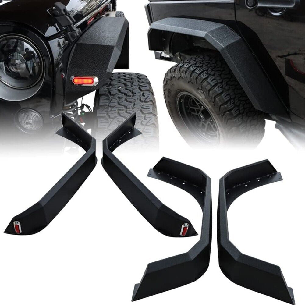 Front and Rear Steel Fenders Flares Set with Built-in Side Markers for Jeep Wrangler JK JKU 2007-2018 Exterior Part