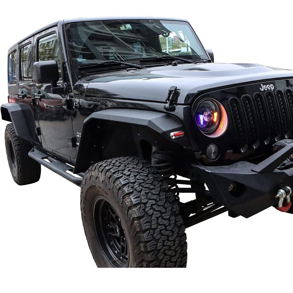 Front and Rear Steel Fenders Flares Set with Built-in Side Markers for Jeep Wrangler JK JKU 2007-2018 Exterior Part