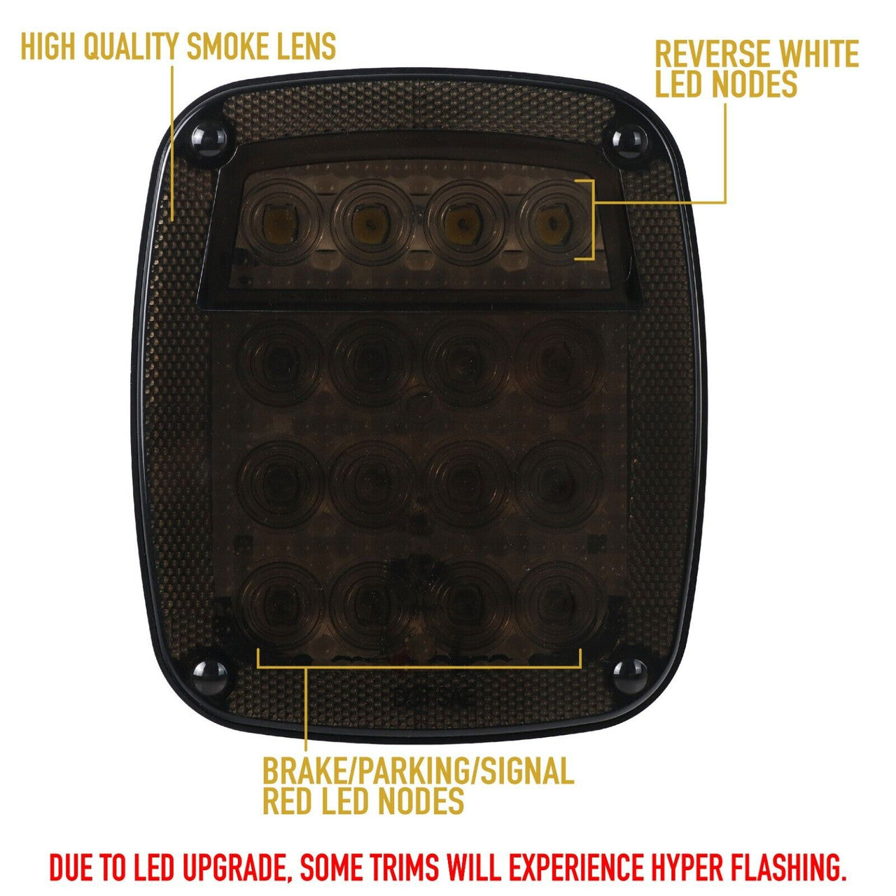 Smoked 3 LED Light Set Tail Lights, Bumper Signals, Fender Side Markers for 1987-1995 Jeep Wrangler YJ Lighting