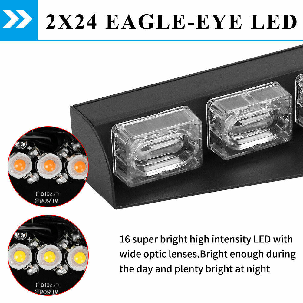 Amber/White 17" 48 LED Emergency Strobe Visor Light Bars Lighting