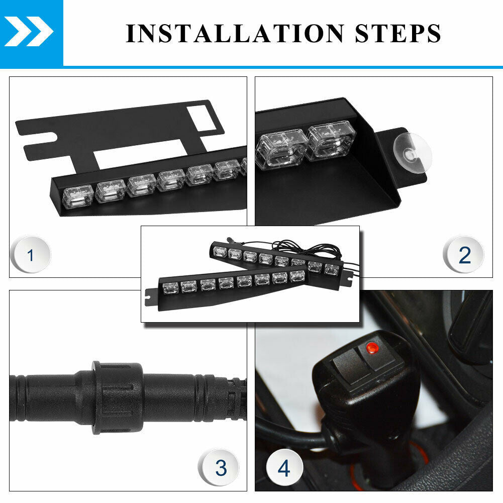 Amber/White 17" 48 LED Emergency Strobe Visor Light Bars Lighting