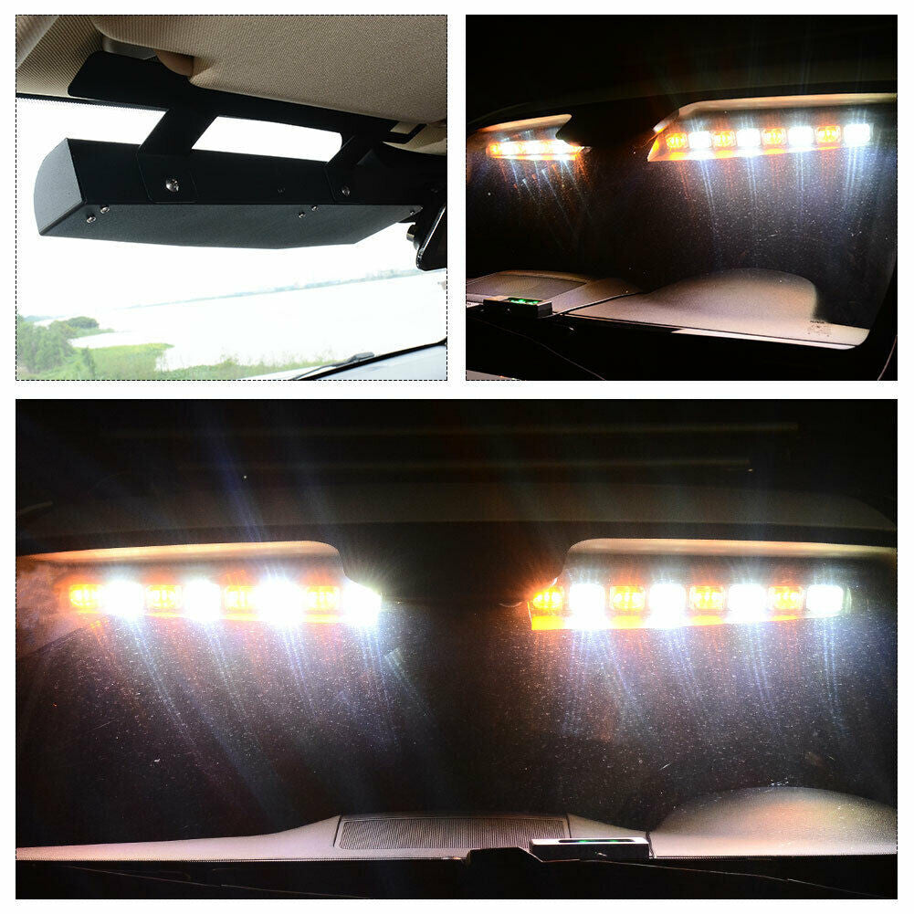 Amber/White 17" 48 LED Emergency Strobe Visor Light Bars Lighting
