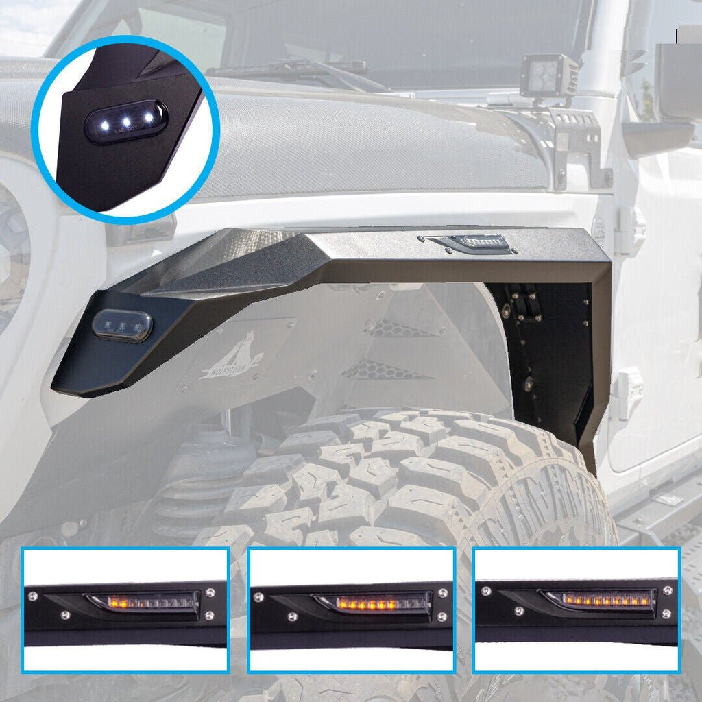 Front Fender Flares with LED Lights for 2018 - 2023 Jeep Wrangler JL JLU Steel Powder Coated - GENSSI Exterior Part
