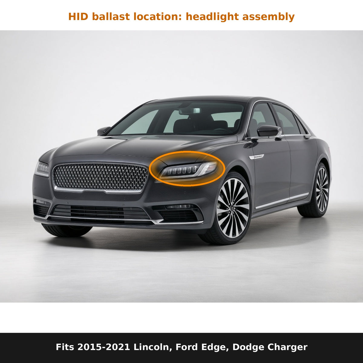 Fits 2015-2021 Lincoln Continental, MKZ, MKX, Ford Edge, Dodge Charger, ballast location in headlight
