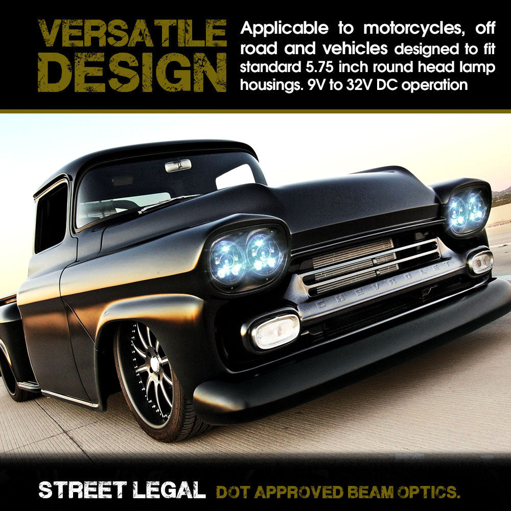 5.75 (5 3/4) In LED Projector Headlights Round DOT V2 Chrome Set Lighting