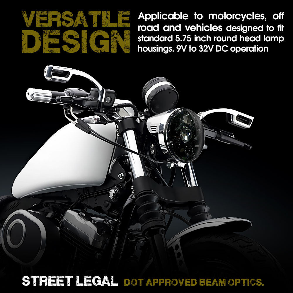 5.75 (5 3/4) In LED Black Projector Motorcycle Headlight Round DOT V2 Lighting