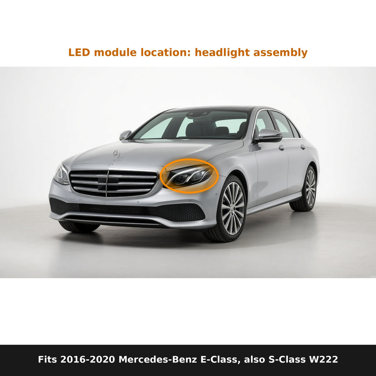 Fits 2016-2020 Mercedes-Benz E-Class, S-Class W222, LED module location in headlight