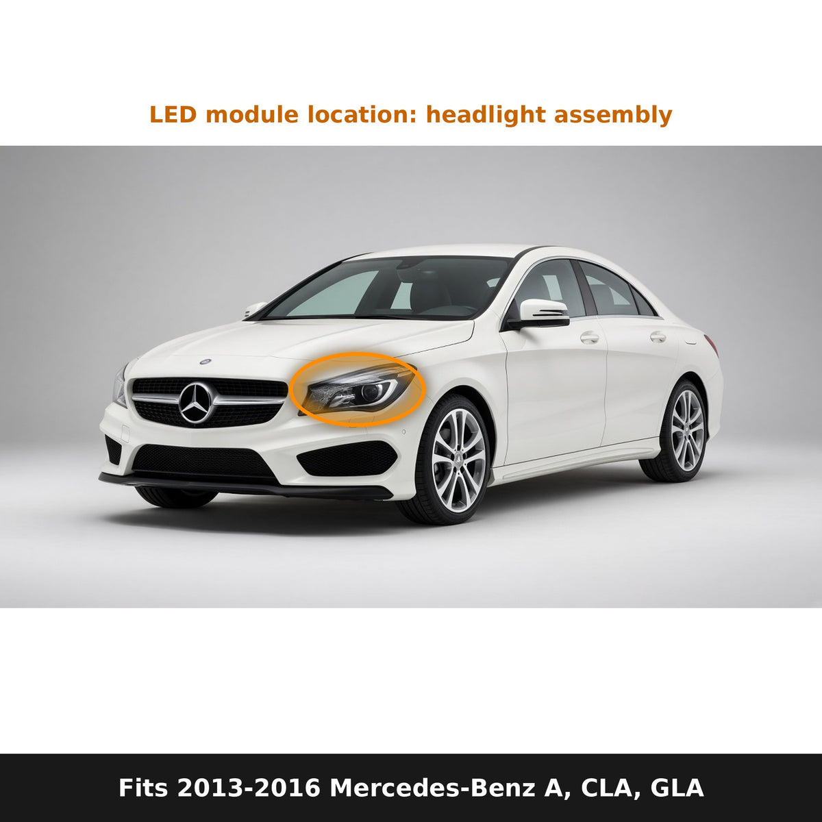 Fits 2013-2016 Mercedes-Benz A-Class, CLA, GLA, LED module location in headlight