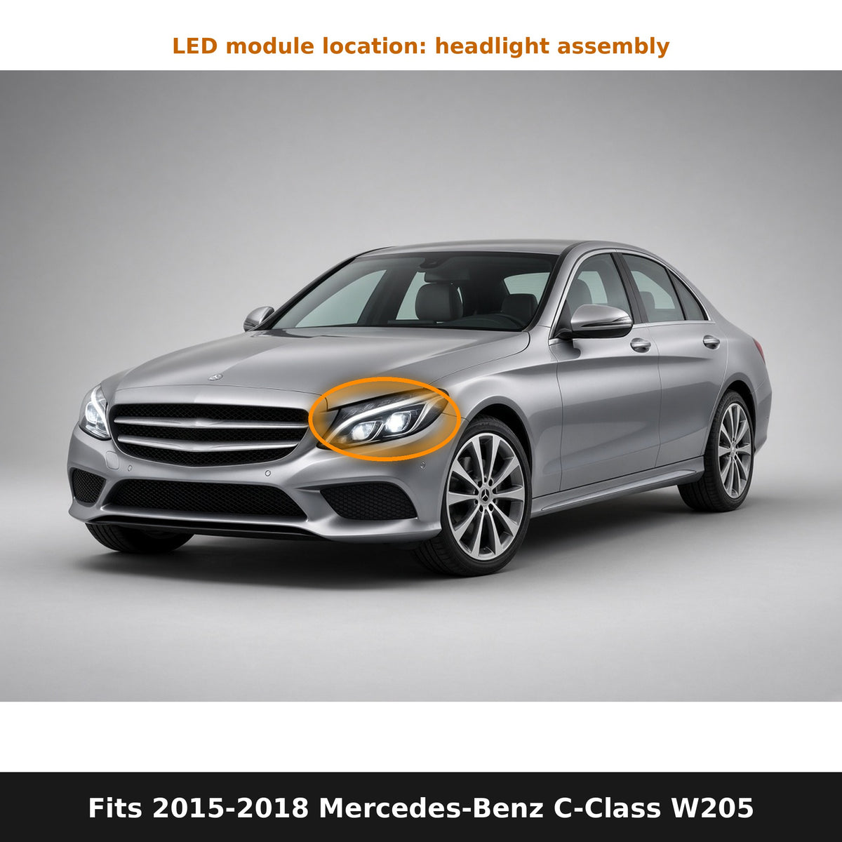 Fits 2015-2018 Mercedes-Benz C-Class W205, LED module location in headlight