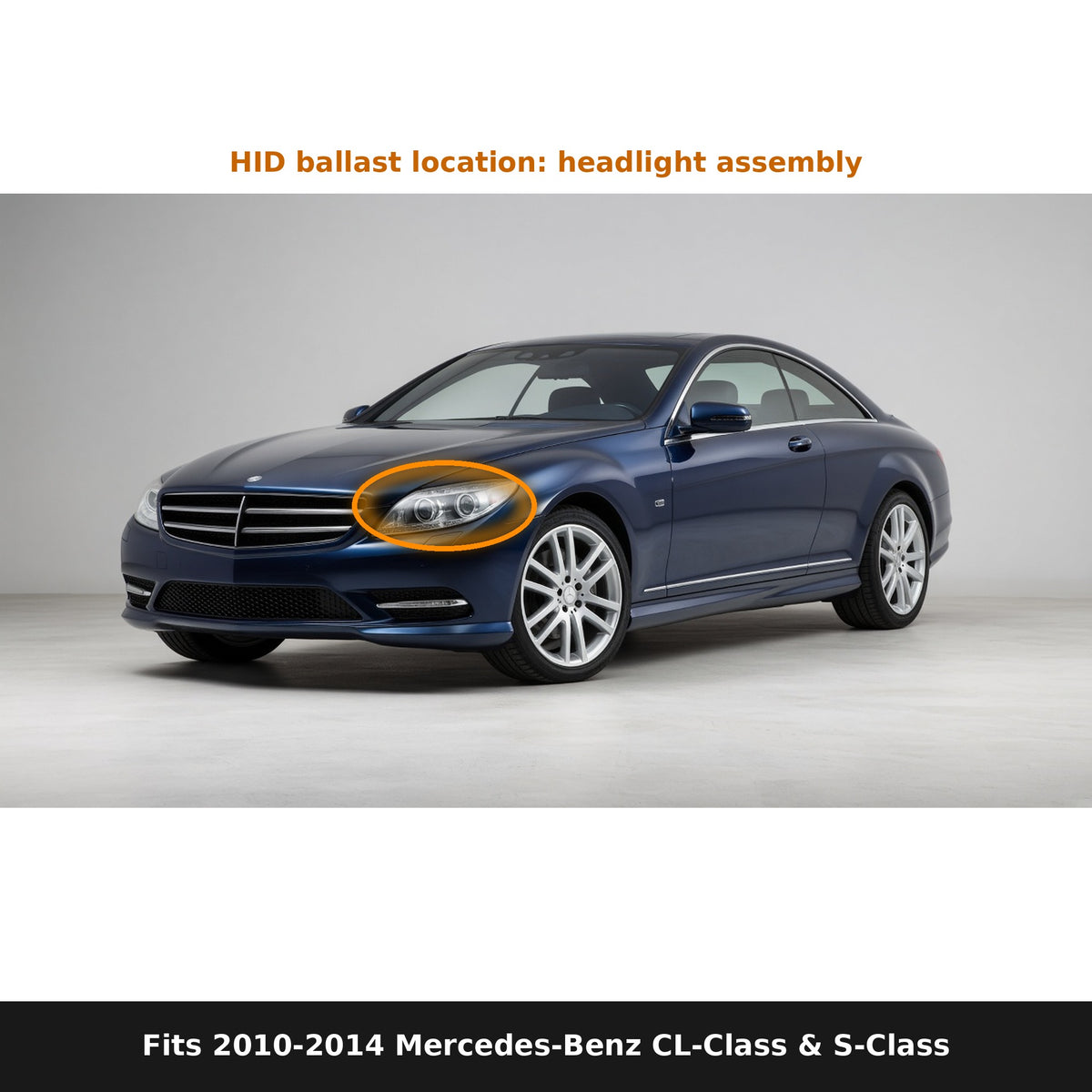 Fits 2010-2014 Mercedes-Benz CL-Class and S-Class, ballast location in headlight