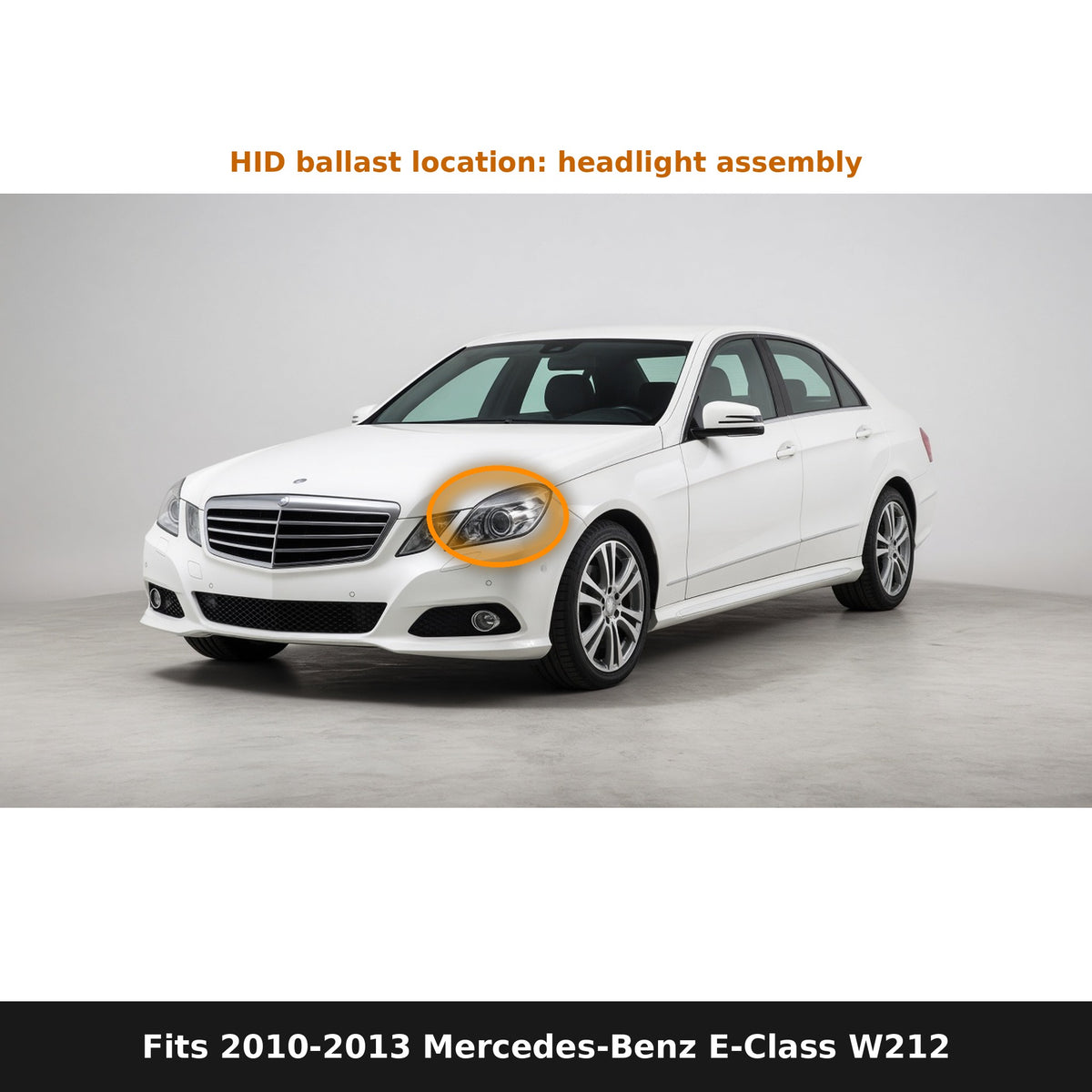 Fits 2010-2013 Mercedes-Benz E-Class W212, ballast location in headlight