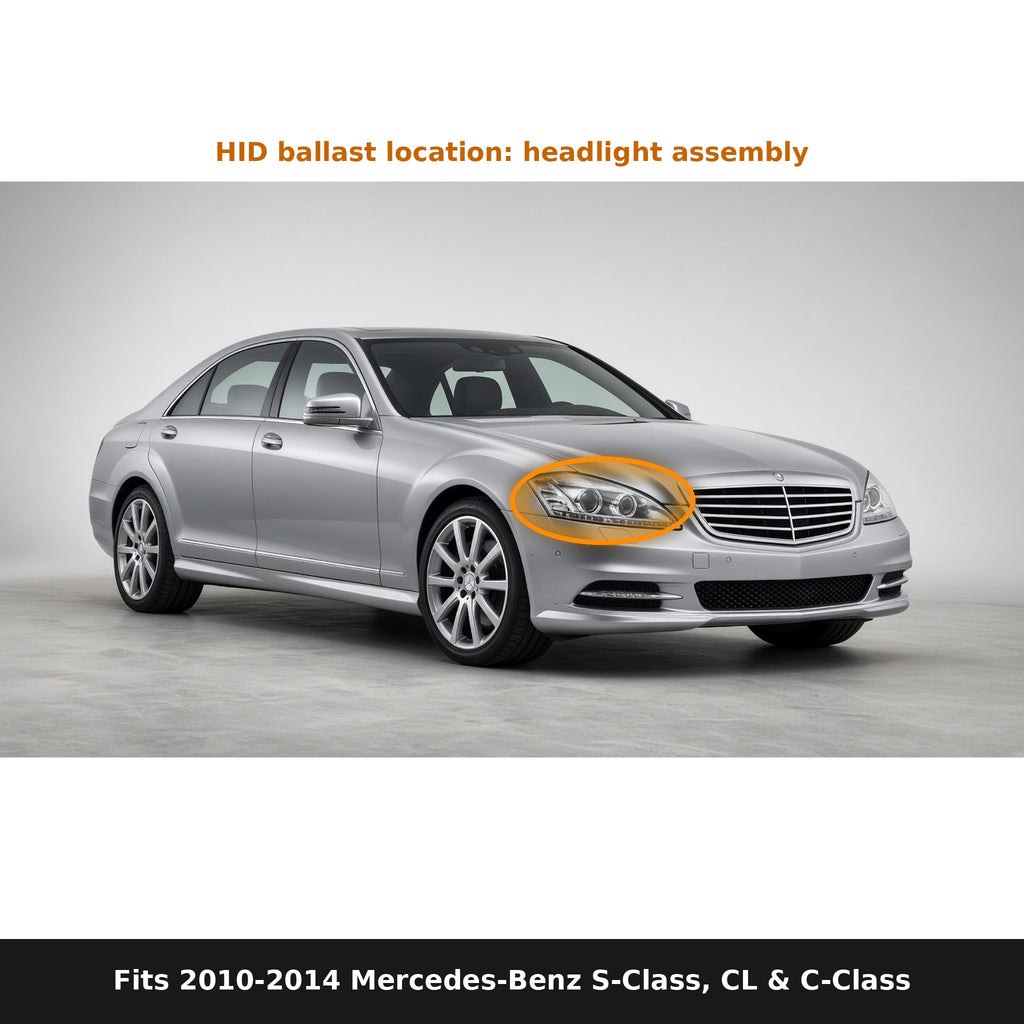 Fits 2010-2014 Mercedes-Benz S-Class, CL and C-Class, ballast location in headlight