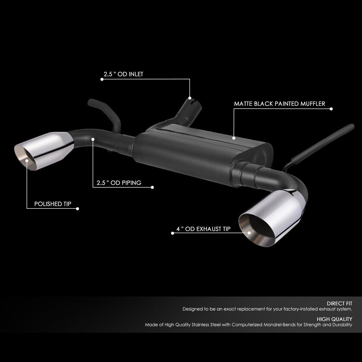 4" OD Round Muffler Tip Axle Back Exhaust System for Jeep Wrangler JK (2012-2018) 3.6L Engine Performance