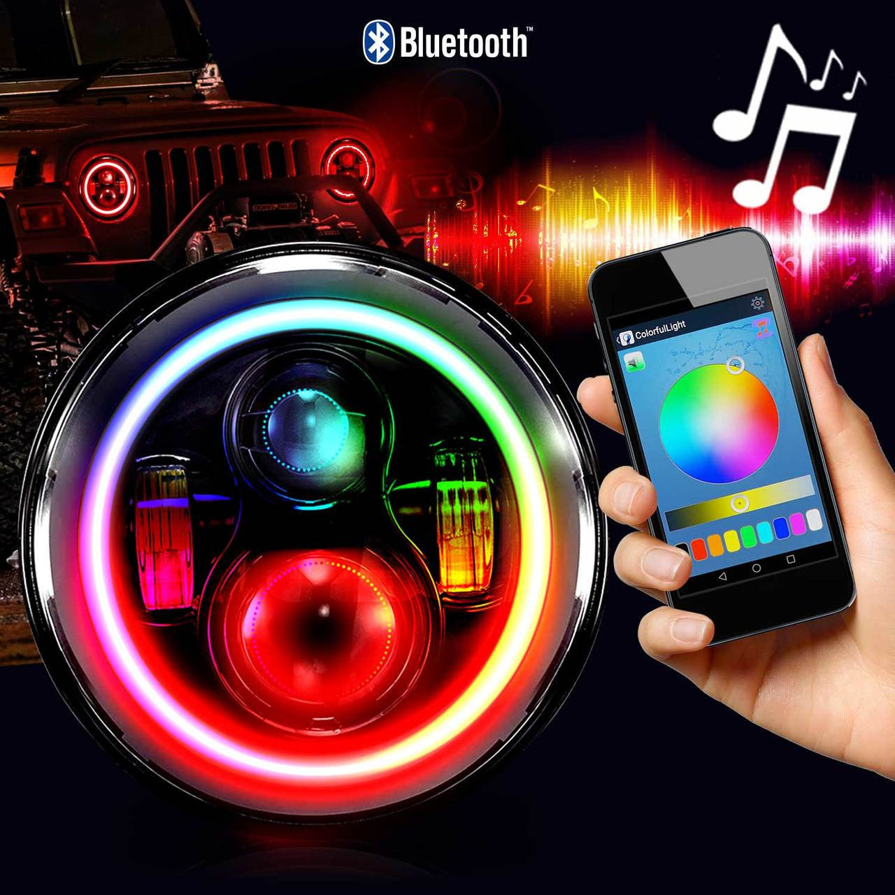 7 Inch HALO RGB Chasing Projector LED Motorcycle Headlight Lighting