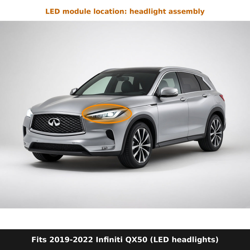 Fits 2019-2022 Infiniti QX50, LED module location in headlight