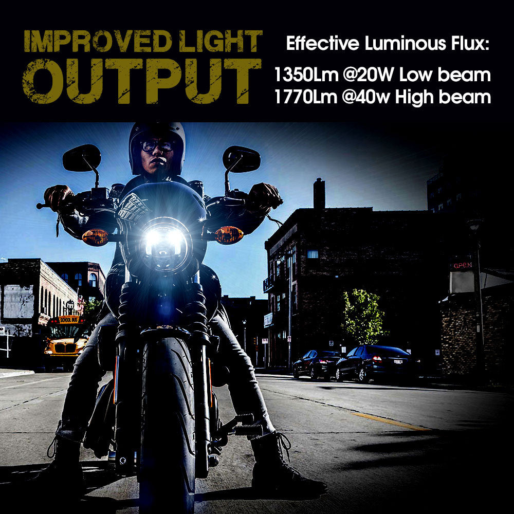 5.75 (5 3/4) Inch LED Chrome Projector Motorcycle Headlight Round Lighting