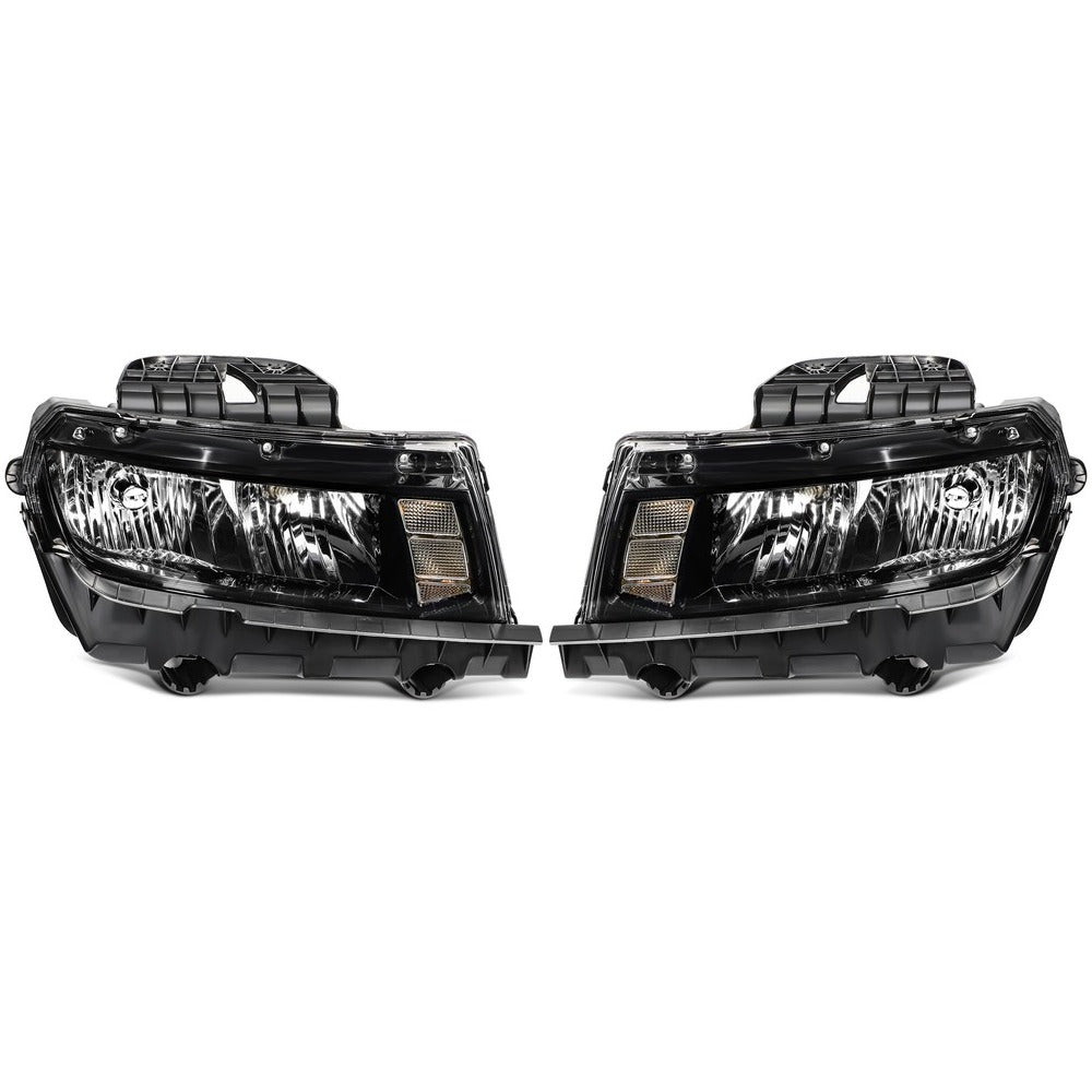 Black Halogen headlights pair front view for 2014-2015 Chevrolet Camaro LS LT SS