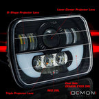 7x6 (5x7) H6054 200mm LED Projector w/ Demon DRL Headlights Black Set - GENSSI Lighting