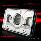 4x6 LED Projector Demon DRL Eyes Headlights Chrome Set Lighting