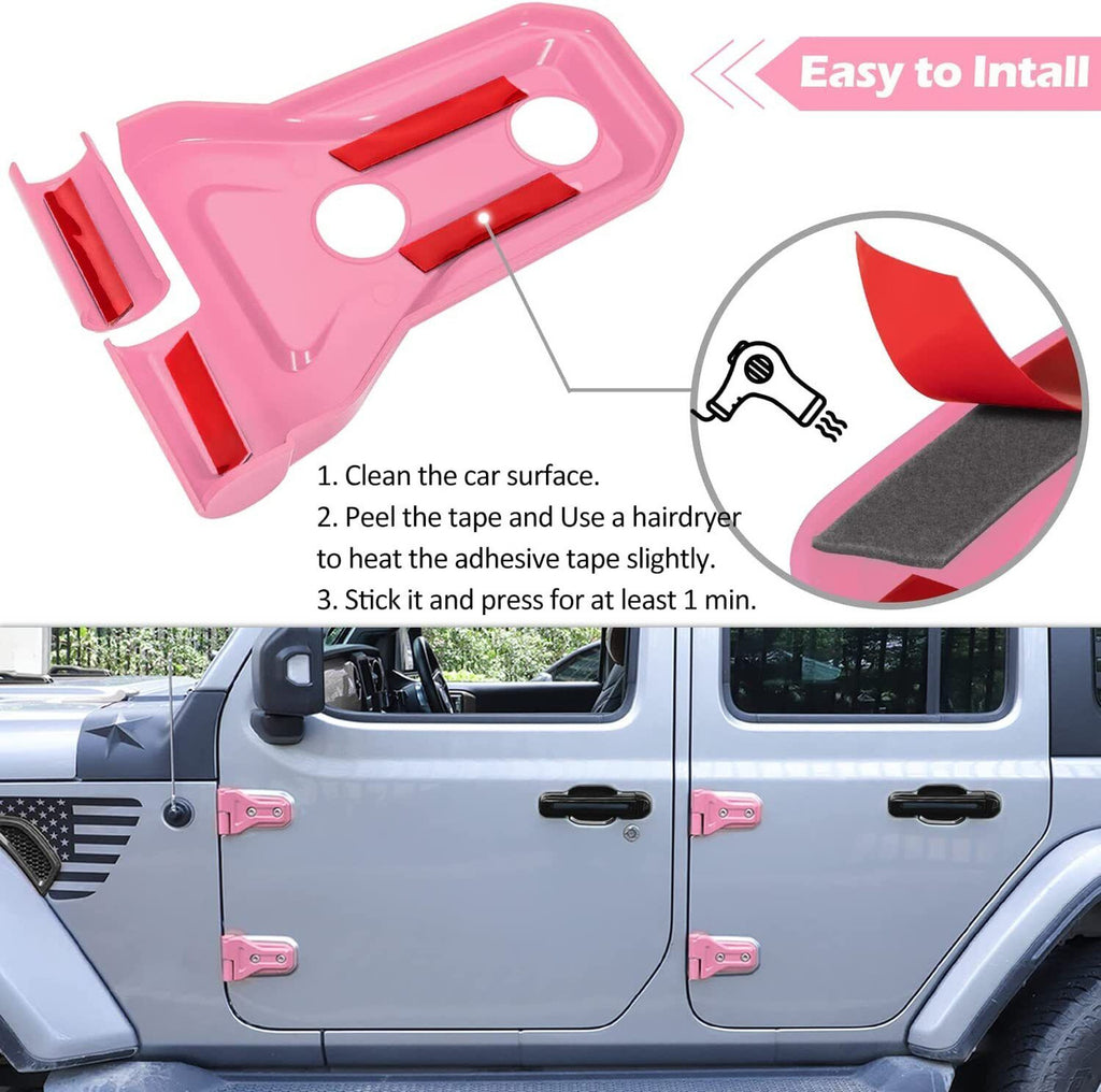 Pink Exterior Door Hinge Cover Trims Set for 2018-2023 Jeep Wrangler JL JLU Exterior Part