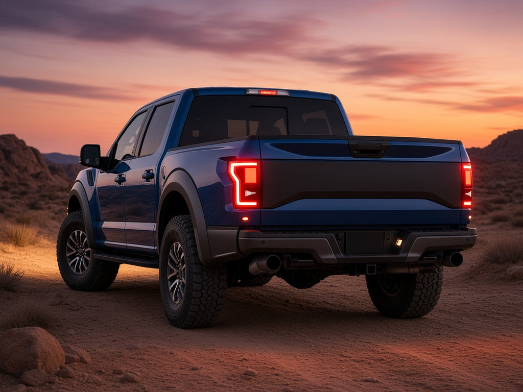 Ford F-150 Raptor with BLIS (2017-2019) with dark red LED tail lights installed