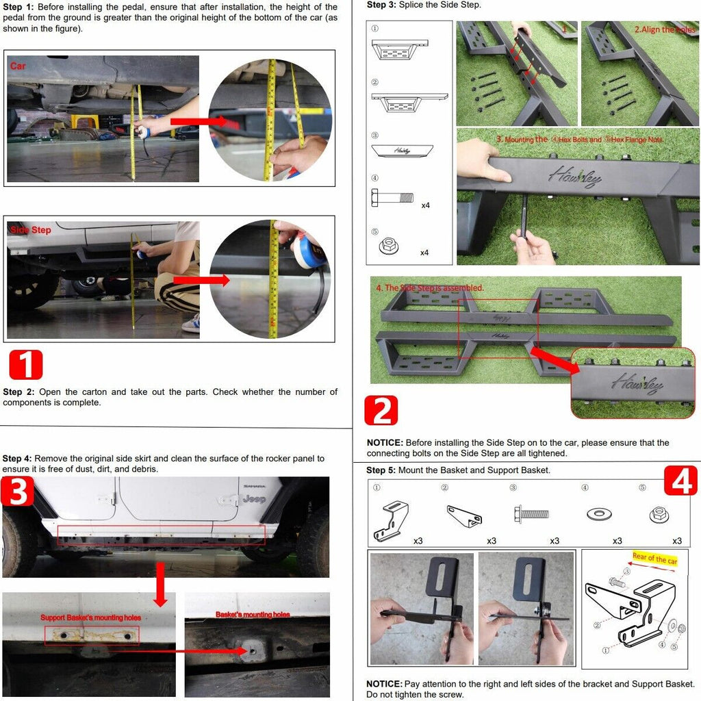 Running Boards Sides Steps for 2018-2024 Jeep Wrangler JL and Unlimited 4-Door Exterior Part