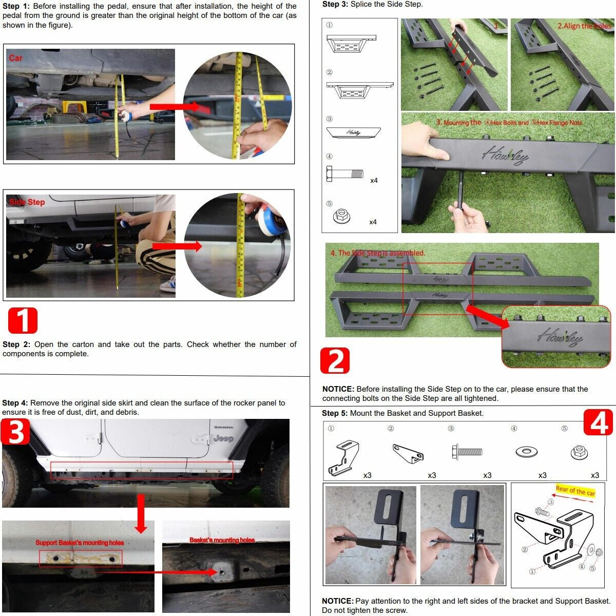 Running Boards Sides Steps for 2018-2024 Jeep Wrangler JL and Unlimited 4-Door Exterior Part