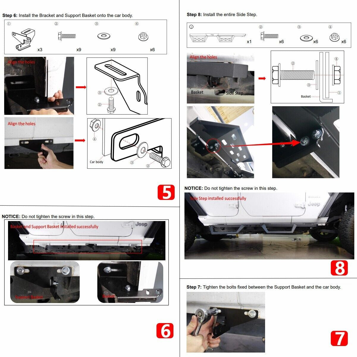 Running Boards Sides Steps for 2018-2024 Jeep Wrangler JL and Unlimited 4-Door Exterior Part