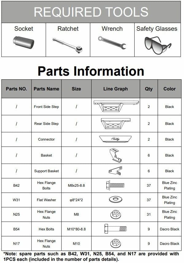 Running Boards Sides Steps for 2018-2024 Jeep Wrangler JL and Unlimited 4-Door Exterior Part