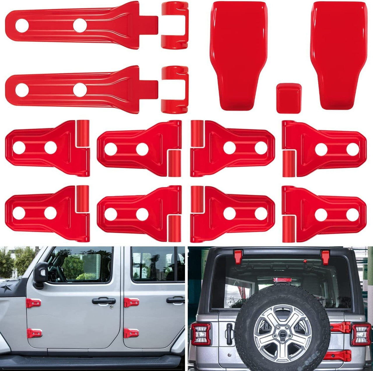 Red Exterior Door Hinge Cover Trims Set for 2018-2023 Jeep Wrangler JL JLU Exterior Part