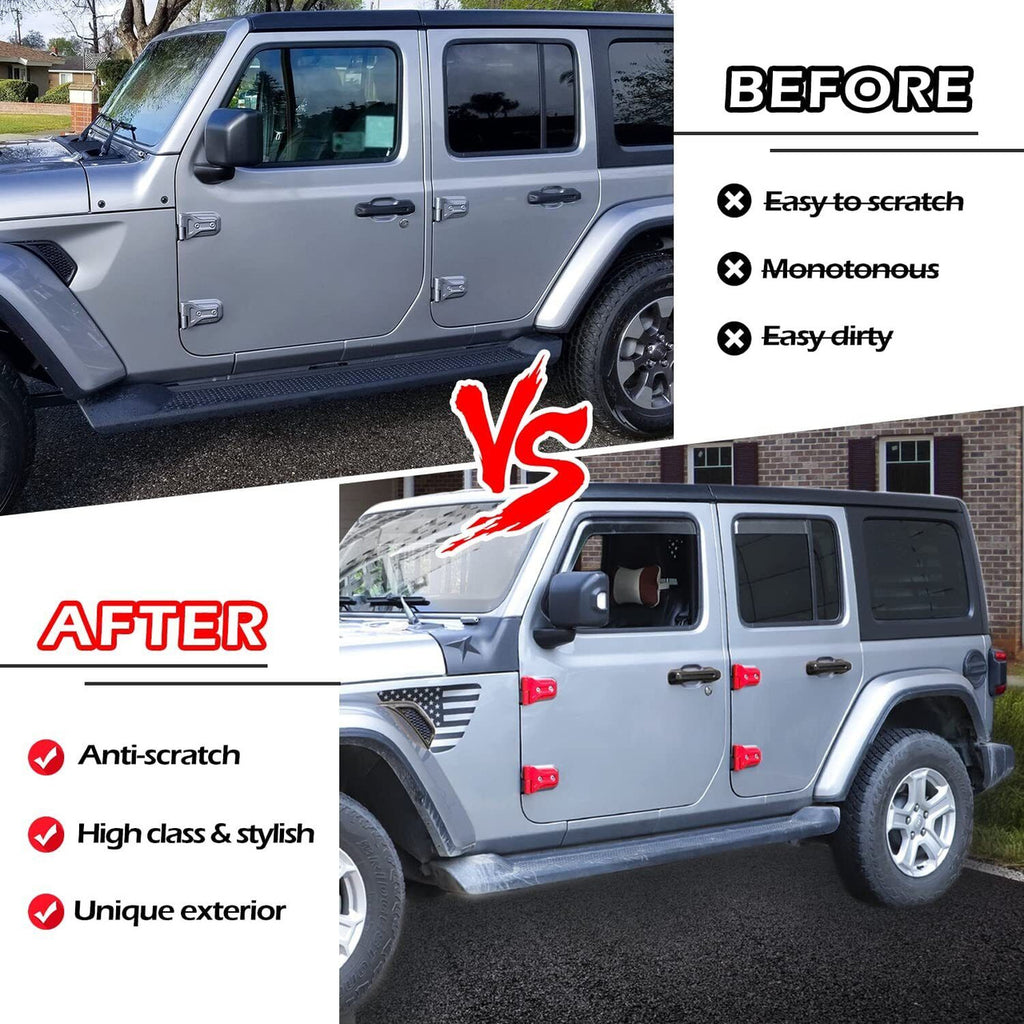 Red Exterior Door Hinge Cover Trims Set for 2018-2023 Jeep Wrangler JL JLU Exterior Part