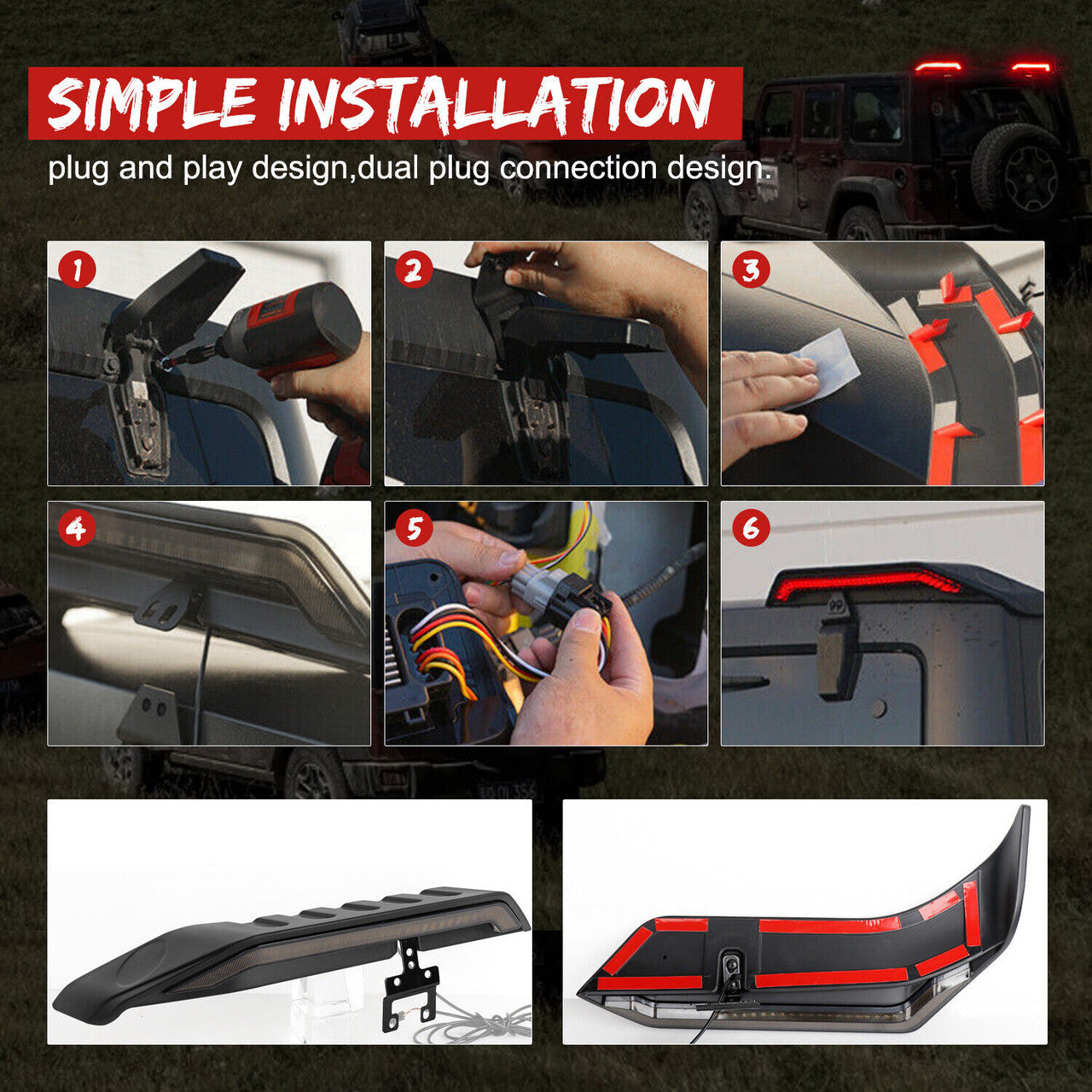 High Roof Mount Brake And Turn Signals LED Lights for 2007-2018 Jeep Wrangler JK JKU Lighting