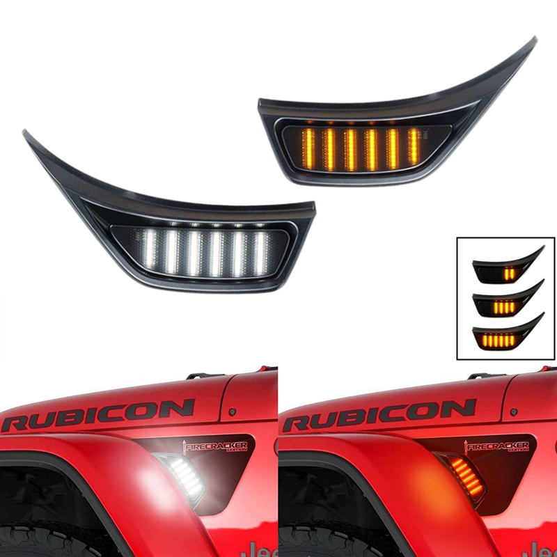 LED Fender Side Marker Lights DRL Dynamic Turn Signal for 2018-2023 Jeep Wrangler JL JLU Gladiator JT Lighting