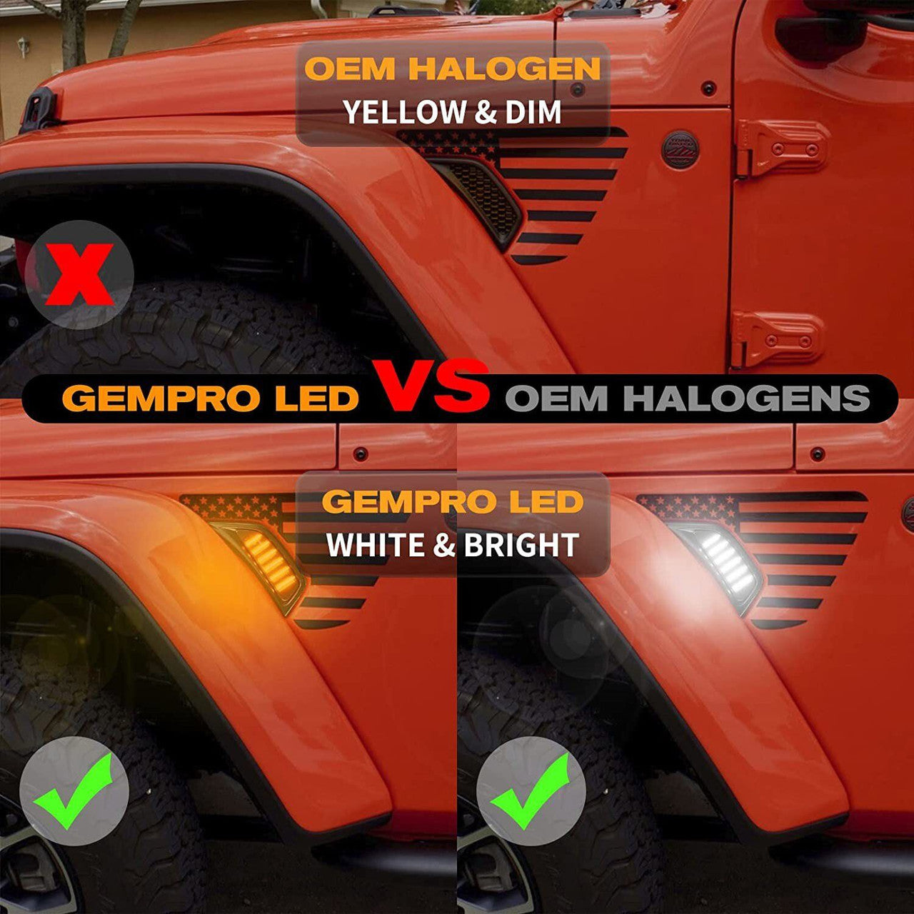 LED Fender Side Marker Lights DRL Dynamic Turn Signal for 2018-2023 Jeep Wrangler JL JLU Gladiator JT Lighting