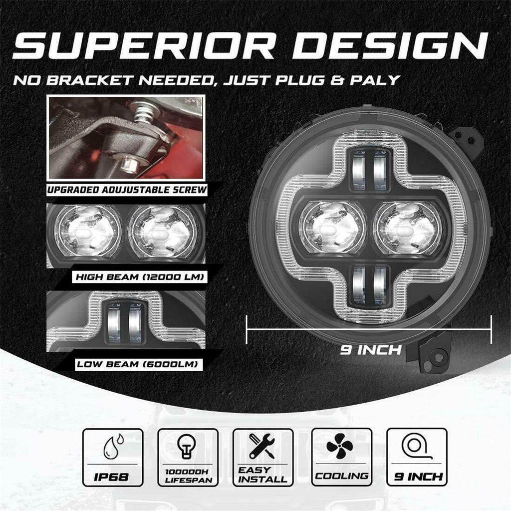 ARRAY 9 Inch LED Headlights for Wrangler JL & Gladiator 2018+ Lighting