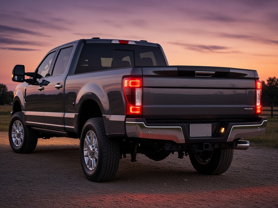 Ford F-250 F-350 Super Duty Halogen Models (2017-2022) with chrome LED tail lights installed
