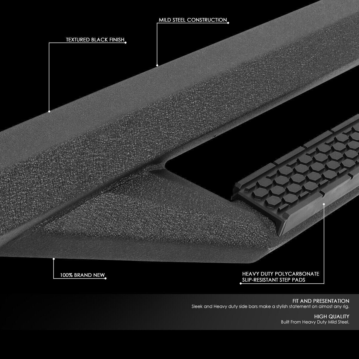 Black Steel Nerf Side Steps for 2018-2024 Jeep Wrangler JL 4 Door Exterior Part