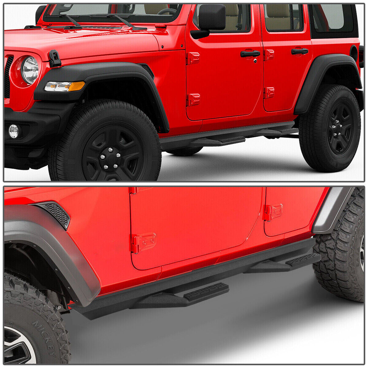 Black Steel Nerf Side Steps for 2018-2024 Jeep Wrangler JL 4 Door Exterior Part