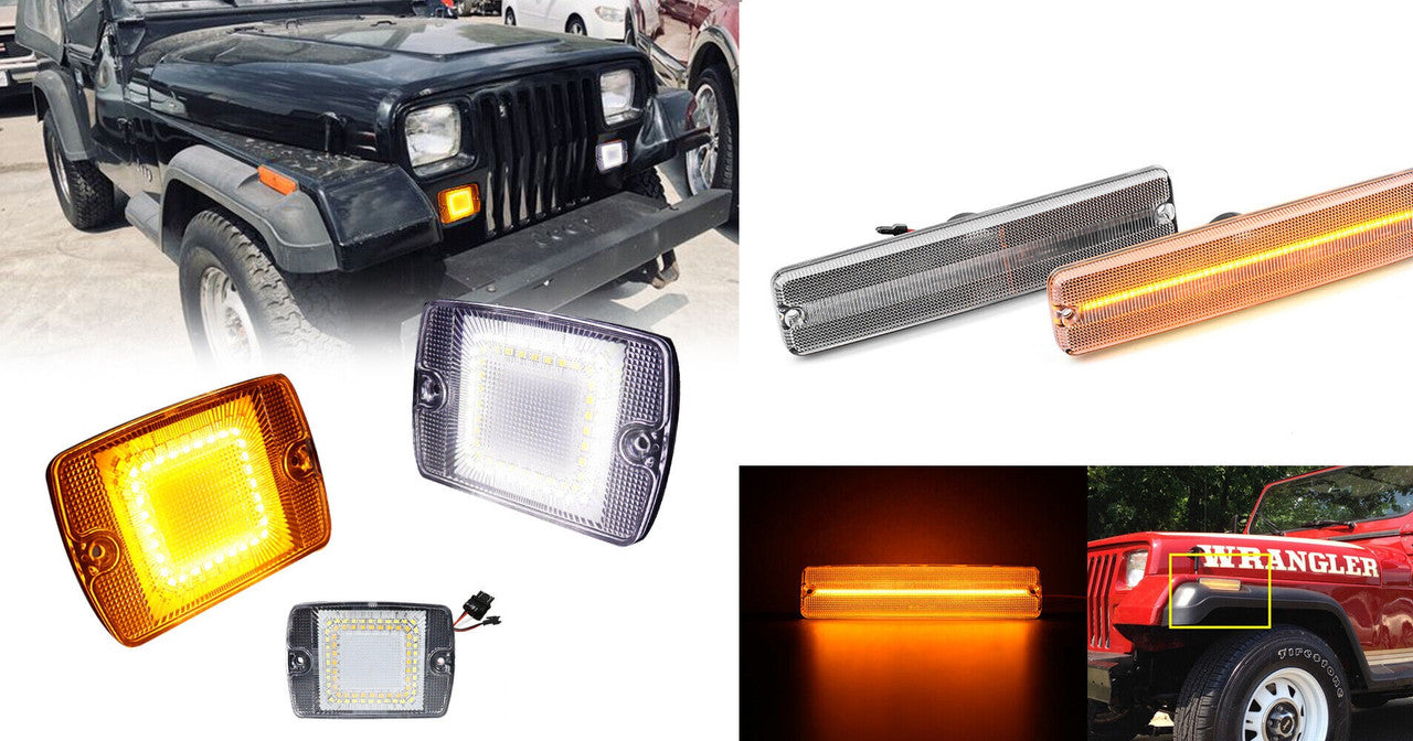 Clear LED Bumper Turn Signals and Side Markers Set for 1987-1995 Jeep Wrangler YJ Lighting