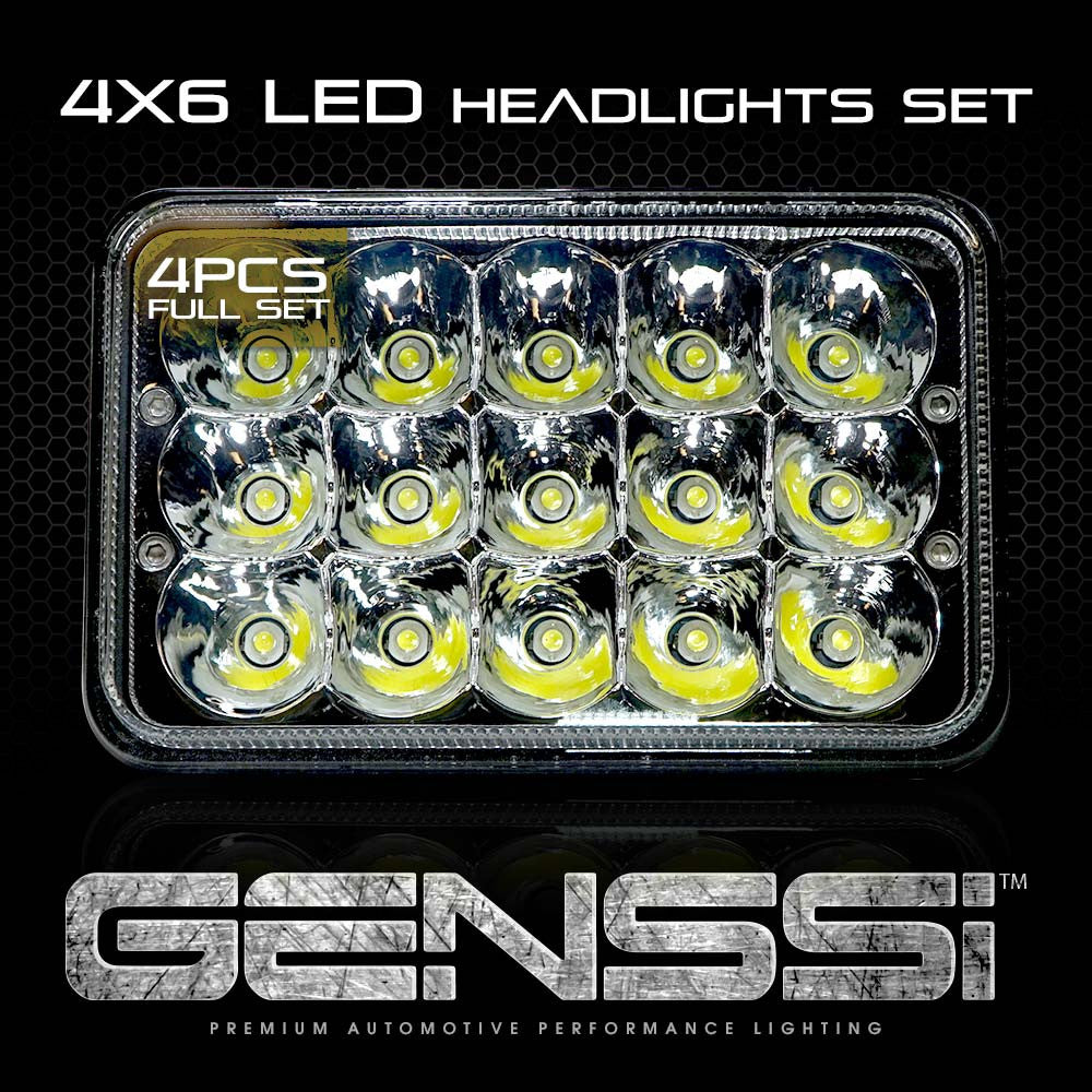 4x6 LED Array Headlights H4651 H4652 H4656 H4666 H6545 Chrome Set Lighting